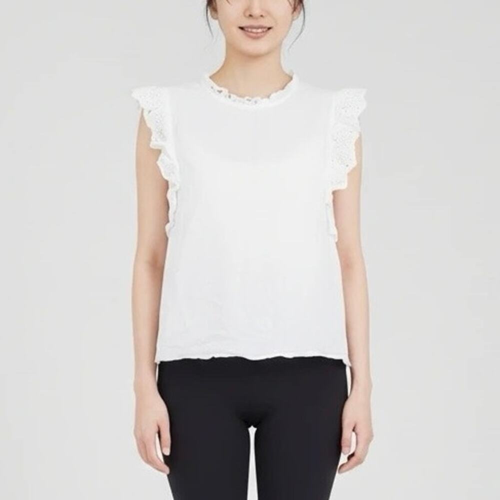 Lauren Conrad White Ruffle Lace Trim Babydoll Top Size S Blouse